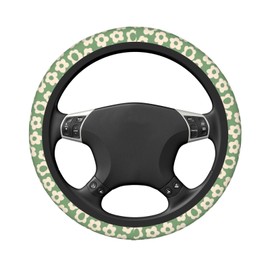 Vintage Groovy Flower Green Retro Steering Wheel Cover for Women Men Girls Car Accessories Decor Anti-Slip Neoprene Auto Steering Wheel Covers Protector Universal 15 Inch
