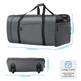 Finnhomy 100L Foldable Rolling Duffel Bag with 2 Wheels, Light Weight Travel Duffel bag with Large Loading Capacity, 32 inch Rolling Duffel bag with Shoulder Strap for Travel Camping Sports, Grey