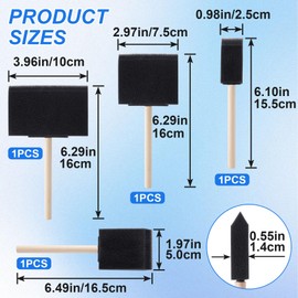 SmallCat 4 PCS Foam Paint Brushes, 4 Sizes Foam Sponge Brushes for Sponge Brushes with Wood Handles for Painting, Staining, and DIY Crafts (1", 2", 3", 4") - Black