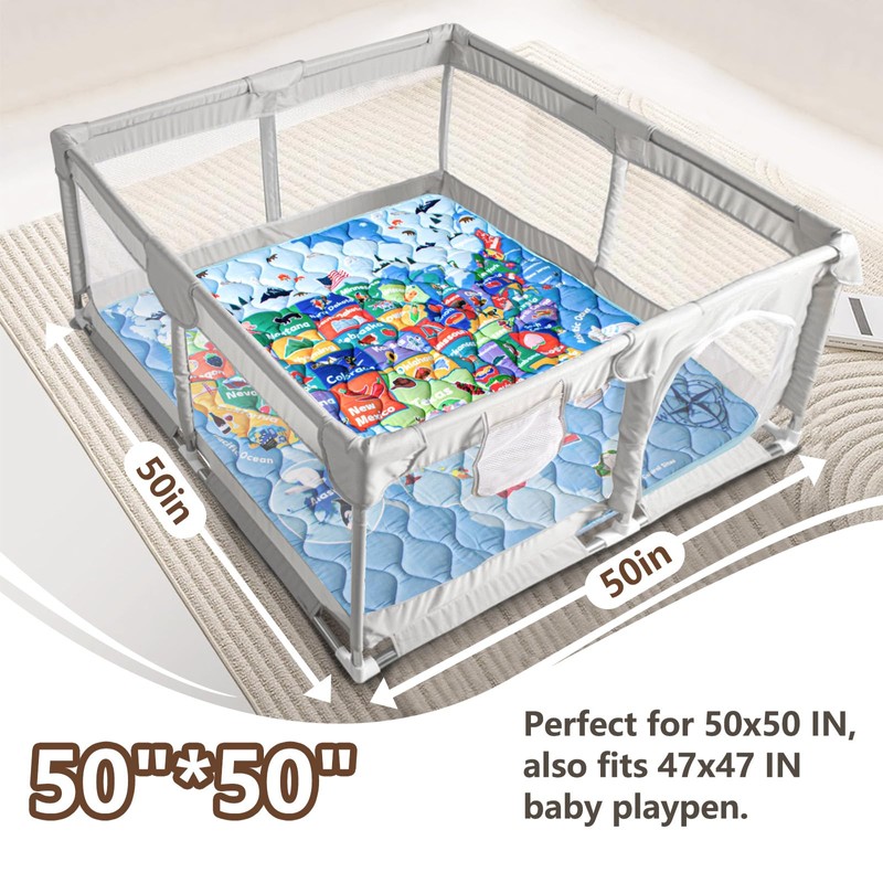 Beavtaens Baby Play Mat, 50x50 Playpen Mat with Super Soft