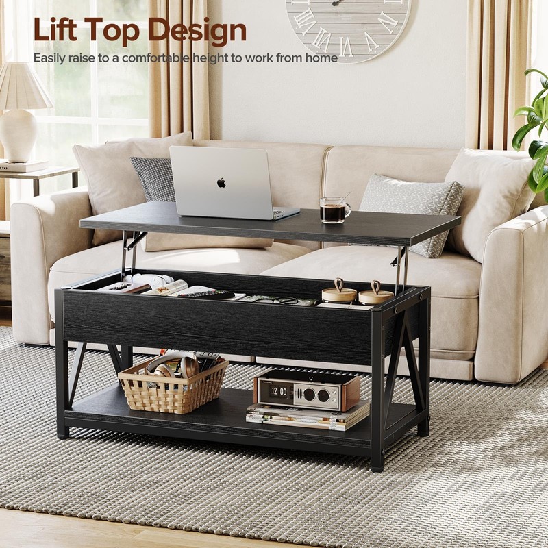 Memobarco Lift Top Coffee Table with Storage Shelf and Hidden