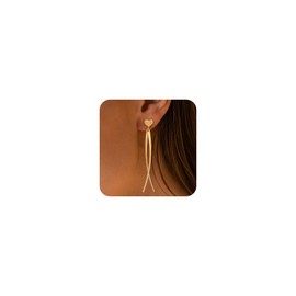 HABIKIP Gold Dangle Earrings for Women, Dainty 14k Gold Plated Drop Dangle Earrings Trendy Hypoallergenic Long Tassel Chain Threader Earrings Fashion Jewelry for Women, Brass, No Gemstone