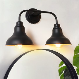 pasentel Matte Black Bathroom Light Fixtures, 2 Light Bathroom Vanity Light with Farmhouse Metal Shades, Vanity Lighting Fixtures for Bathroom, Bedroom, Living Room, Mirror, BD017-2-BK