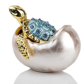 SEVENBEES Sea Turtle Jewelry Trinket Box Hinged Bejeweled Hand-painted Ring Holder- Hatching Baby Turtle Easter Gifts Mother's Day Gifts