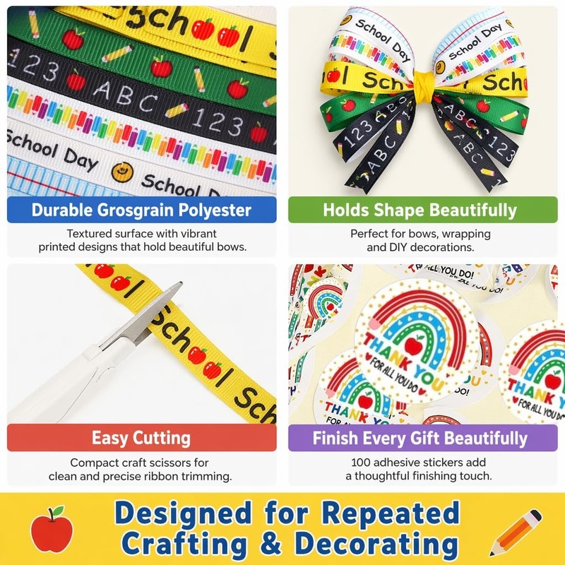 Teacher Appreciation Ribbon 6 Rolls with Stickers & Scissors