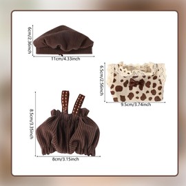 Doll Clothing Set, Cute Overalls & Top & Hat Fashion Plush Toy Accessories for 17cm Doll (Only Clothes Included)