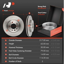 A-Premium 12.48 in (317 mm) Front Vented Disc Brake Rotors + Ceramic Pads Kit Compatible with Select Land Rover Models - LR3 2005 2006 2007 2008 2009, 6-PC Set