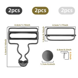 6 Sets Replacement Buckles for Overalls, 3 Colours, 1-1/2 Inch Metal Brace Buckles, Adjustable 38 mm Jumpsuit Closure Clips, DIY Replacement for Jeans, Suspenders, Dungarees, Sewing Accessories,