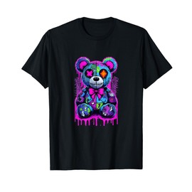 Patchwork Teddy Bear Design Creepy Cute Emo Gothic Horror T-Shirt