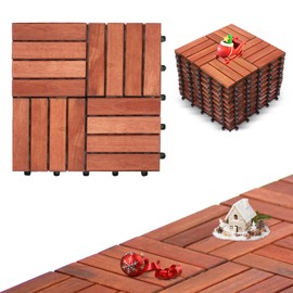 10 Pcs Interlocking Deck Tiles 12"x12", Patio Flooring Outdoor Waterproof, Easy Snap All Weather Acacia Wooden Tiles, Balcony Flooring, Backyard Deck, Indoor Outdoor Solid Wood Tiles (Teak)