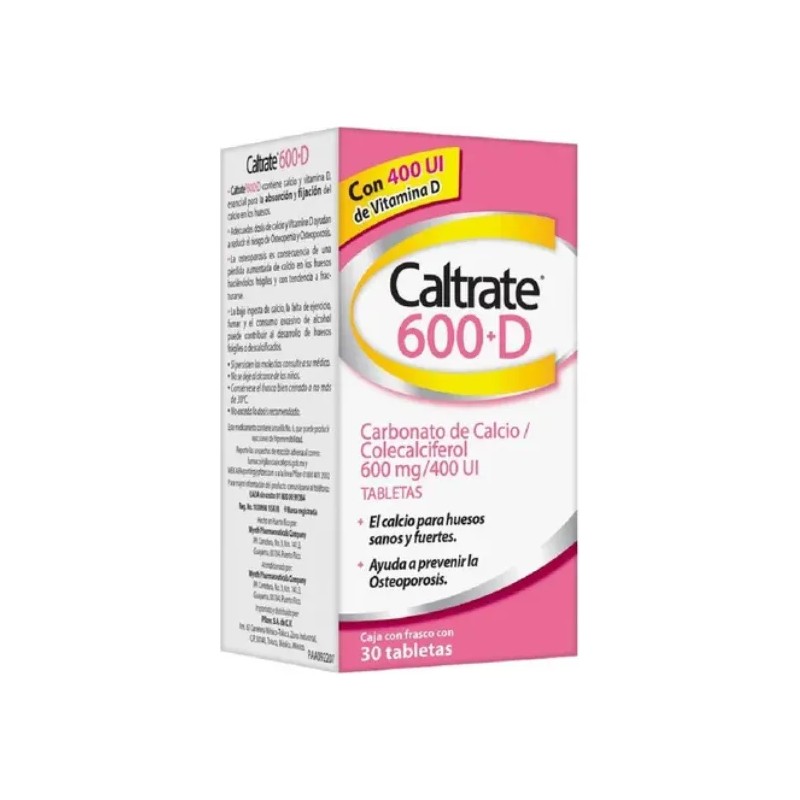 Tabletas Suplemento 600 Calcio Vitamina X30 Sabor Neutro Caltrate