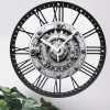 25cm Circular Cast Iron Clock with Distressed Finish and Roman