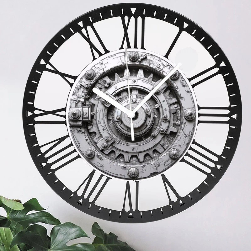 25cm Circular Cast Iron Clock with Distressed Finish and Roman