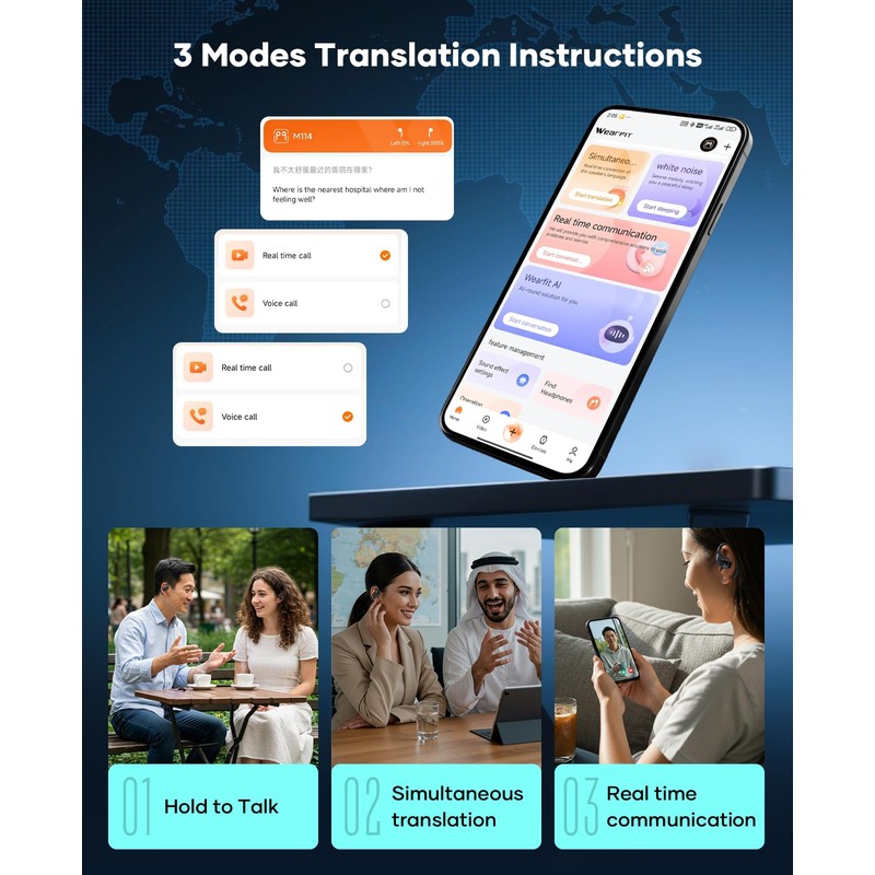 AI Translation Earbuds,Real time Translating Support Voice and Video Call,144