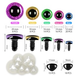 99pcs Large Safety Eyes for Crochet Toys, 12mm 14mm 16mm 18mm 20mm Crochet Safety Eyes and Safety Noses Glitter Craft Eyes for Stuffed Toys Sewing Amigurumi Crochet Animals Teddy Eyes Doll Plush Toy