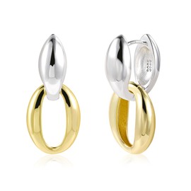 14K Two Tone Hoop Earrings for Women Trendy Mixed Metal Silver Gold Earrings Hypoallergenic Drop Dangle Oval Hoop Earrings Convertible Link Chain Earrings