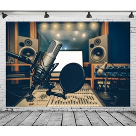 CORFOTO 7x5ft Fabric Microphone Backdrop Photography Professional Condenser Studio Microphone Sound Background Music Party Decorations Live Concert Backdrop Photoshoot Booth Studio Props