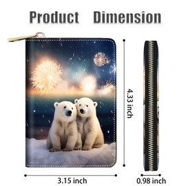 stmedazm Credit Card Holder Wallets for Women, RFID Blocking Small Leather Card Case Wallet with Zipper Accordion Wallets, Cute Polar Bear