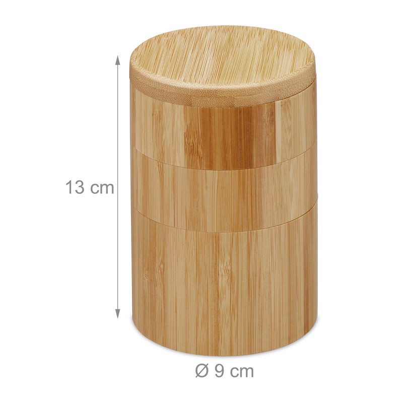 Relaxdays Salt Container with Lid, 3 Compartments, Bamboo, Rotating Spice