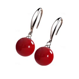 Ocean Pearl Dangle Earrings Natural Shell Beads Drop Earrings Fashion Jewelry for Women-12mm Red
