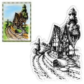 House Scenery Clear Stamps for Card Making Decorative Country Cottage Background Transparent Silicone Stamps for DIY Scrapbooking Supplies Embossing Paper Card Album Decoration Craft