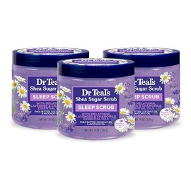 Dr Teal's Exfoliante para dormir con azúcar de karité, con melatonina, lavanda y aceites esenciales, 19 onzas (paquete de 3)