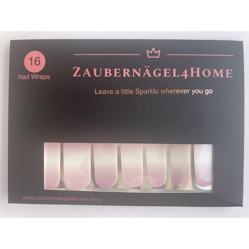 Zaubernägel4Home Nail Wraps, Pack of 16, Baby Boomer Pink Glitter
