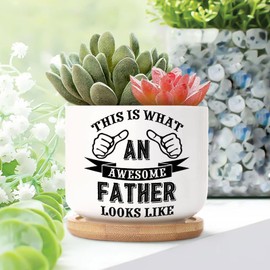 DecStic This is What Awesome Father Looks Like Planter Ceramic Bible Verse Round Plant Pot with Drainage Holes and Bamboo Tray Pot for Indoor Outdoor Garden
