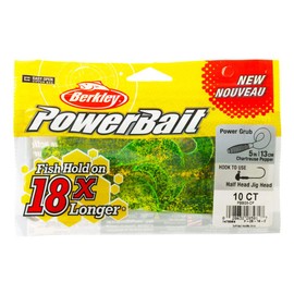 Berkley 1478964 Powerbait Power Grubs Soft Bait, 5" Bait Length, Chartreuse Pepper, Package of 10