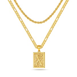 Gold Initial Necklace for Men - Gold Letter Pendant Initial X Necklace for Men Stainless Steel Letter Necklace for Men Layered Gold Mens Necklace Chain Mens Initial Necklace Mens Jewelry Gifts