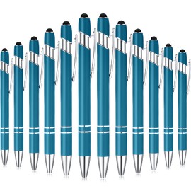 Tenare 12 Pieces Ballpoint Pen with Stylus Tip, 1.0 mm Black Ink Metal Pen 2 in 1 Stylus Pen for Touch Screens, Stylus Ballpoint Pen(Blue-green)