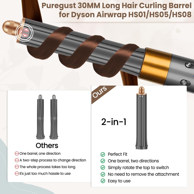 PUREGUST 1.2IN Long Hair Barrels Attachment Compatible with Dyson Airwrap