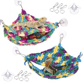 Mogoko 2Pcs Reptile Lizard Hammock, Double-Layer Reptile Hammock, Thicker Soft Bearded Dragon Hammock, Swing Hanging Breathable Bed with Strong Adhesive Hooks, for Lizard Gecko Chameleon Iguana