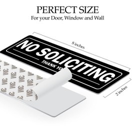 No Soliciting Door Sign Self Adhesive Aluminum Peel and Stick 8x2 Inch Indoor/Outdoor For Home Office Front Doors Walls Or Windows Black Thank You (1)