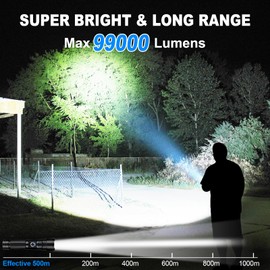 Rechargeable Flashlights High Lumens, 2Pack 99000 Lumen Super Bright LED Flashlight with 5 Modes & Waterproof, USB Fast Charging Handheld High Powered Flash Light for Home, Camping, Emerge∩cies
