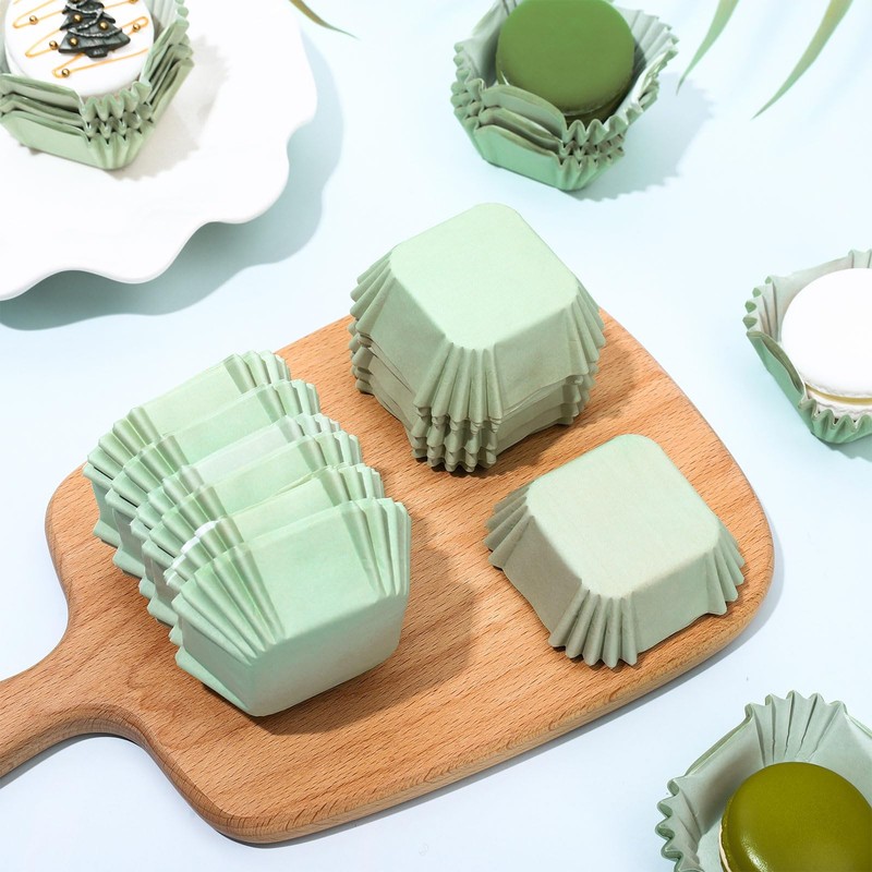 Whaline 500Pcs Sage Green Mini Square Cupcake Liners Disposable Paper