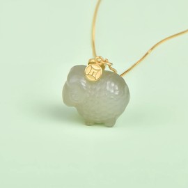 YMHOP Natural Green Jade Necklace Sterling Silver 925 Rabbit Butterfly Lamb Sheep Pendant Necklace Jewelry for Women (B-Lamb)