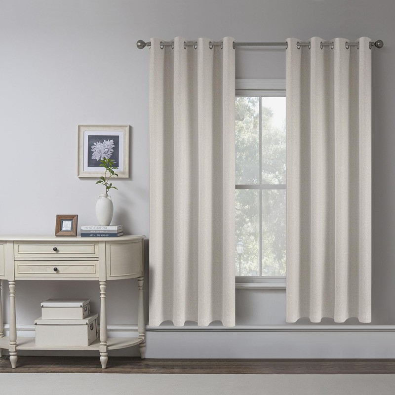 KEQIAOSUOCAI Completely 100% Blackout Linen Textured Grommet Curtains (Light Beige,2