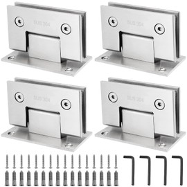 SEUNMUK 4 Pack Glass Door Hinge, 90 Degree Stainless Steel Glass Door Cupboard Showcase Clamp Heavy Duty Shower Door Hinges Replacement Part Wall-to-Glass, Fits 8-12mm Glass, Brushed Nickel