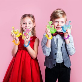 Valentines Day Cards for Kids - 24Pcs Dinosaur Cards With Glow in Dark Stretchy String Sensory Fidget Toys for Party Favors, Classroom Exchange Gifts, School Supplies