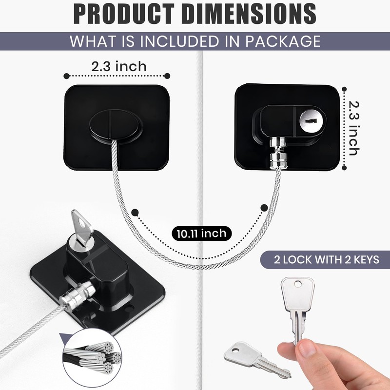 Fridge Lock 2 Pack - Refrigerator Locks with Key, Stainless