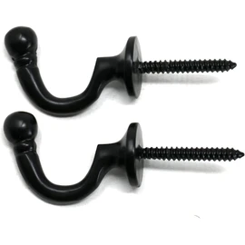 fiXte Ball End Curtain Tie Backs Screw in Hooks Available in Black, Brass, Chrome and Satin Chrome Finishes 40mm - Pack of 2 (Black)