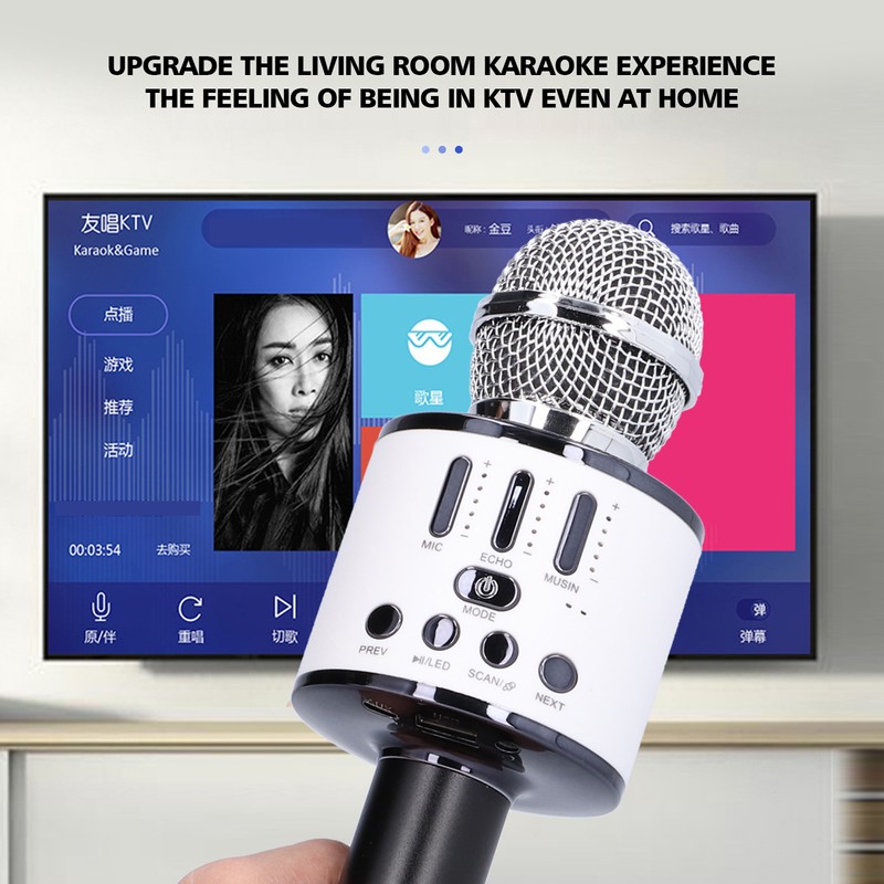 Q88 Microphone Wireless Bluetooth Karaoke LED Portable Handheld Black for