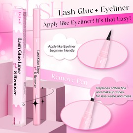 FADLASH 3-in-1 Lash Glue Liner and Remover Eyeliner Lash-Enhancing Eyelash Adhesive Eyeliner Waterproof Makeup Eyeliner Instead of Lash Glue Easy Touch-Up