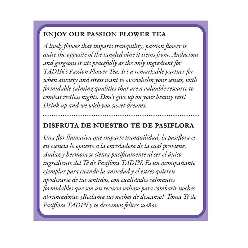 Tadin Passion Flower Herbal Tea. Caffeine Free. 0.84 oz. 24