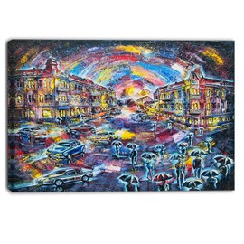 Surreal City at Night Cityscape Large Canvas Artwork