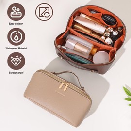 Cuteseason Makeup Bag, Travel Toiletry Bag for Women, Large Capacity Waterproof Crocodile Pattern PU Leather Cosmetic Bags Make Up Organizer Bags with Headband and Wristband Set (White)