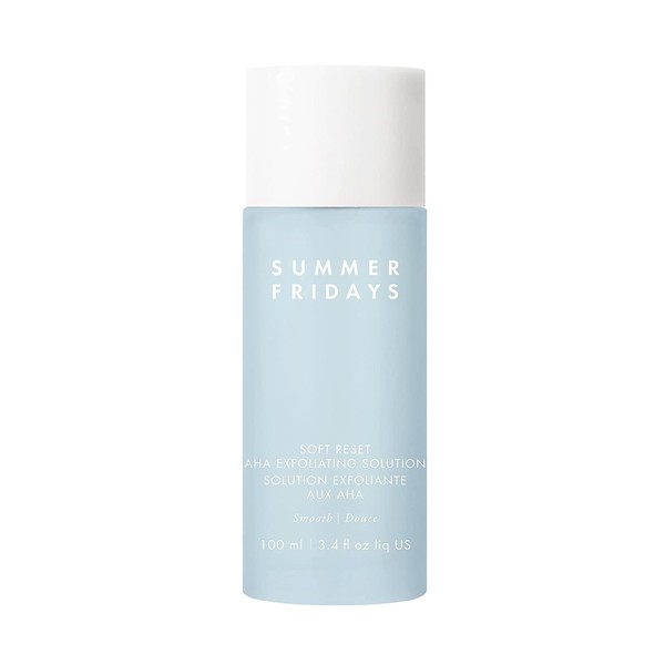 Summer Fridays Soft Reset AHA Exfoliating Solution - Overnight Facial Exfoliator that Smoothes + Refines Texture - Enriched with Glycolic & Lactic Acid to Help Smooth Fine Lines + Wrinkles (3.4 Fl Oz)