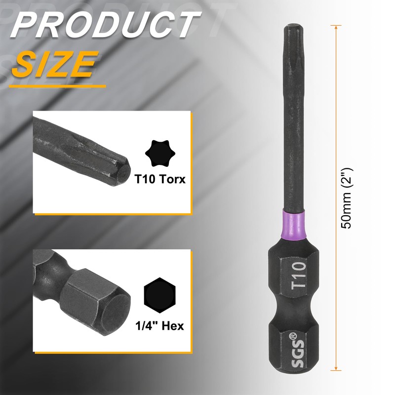 sourcing map 2pcs T10 Torx Head Impact Screwdriver Bits 1/4"