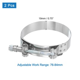sourcing map T-Bolt Hose Clamp 2Pcs Working Range 76-84mm 201 Stainless Steel Bolt Intake Intercooler Clamps fo Intercooler Clamp Tube